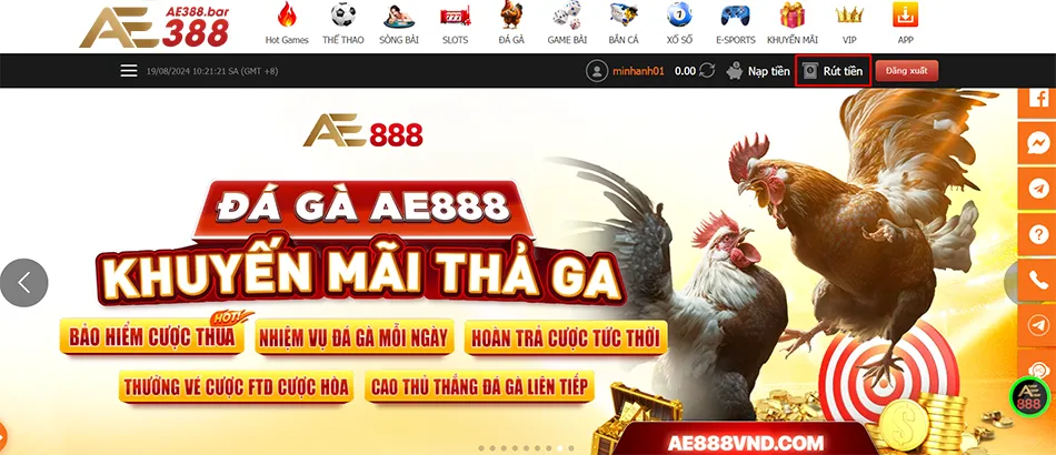 Hướng dẫn các bước rút tiền AE388 đơn giản nhất
